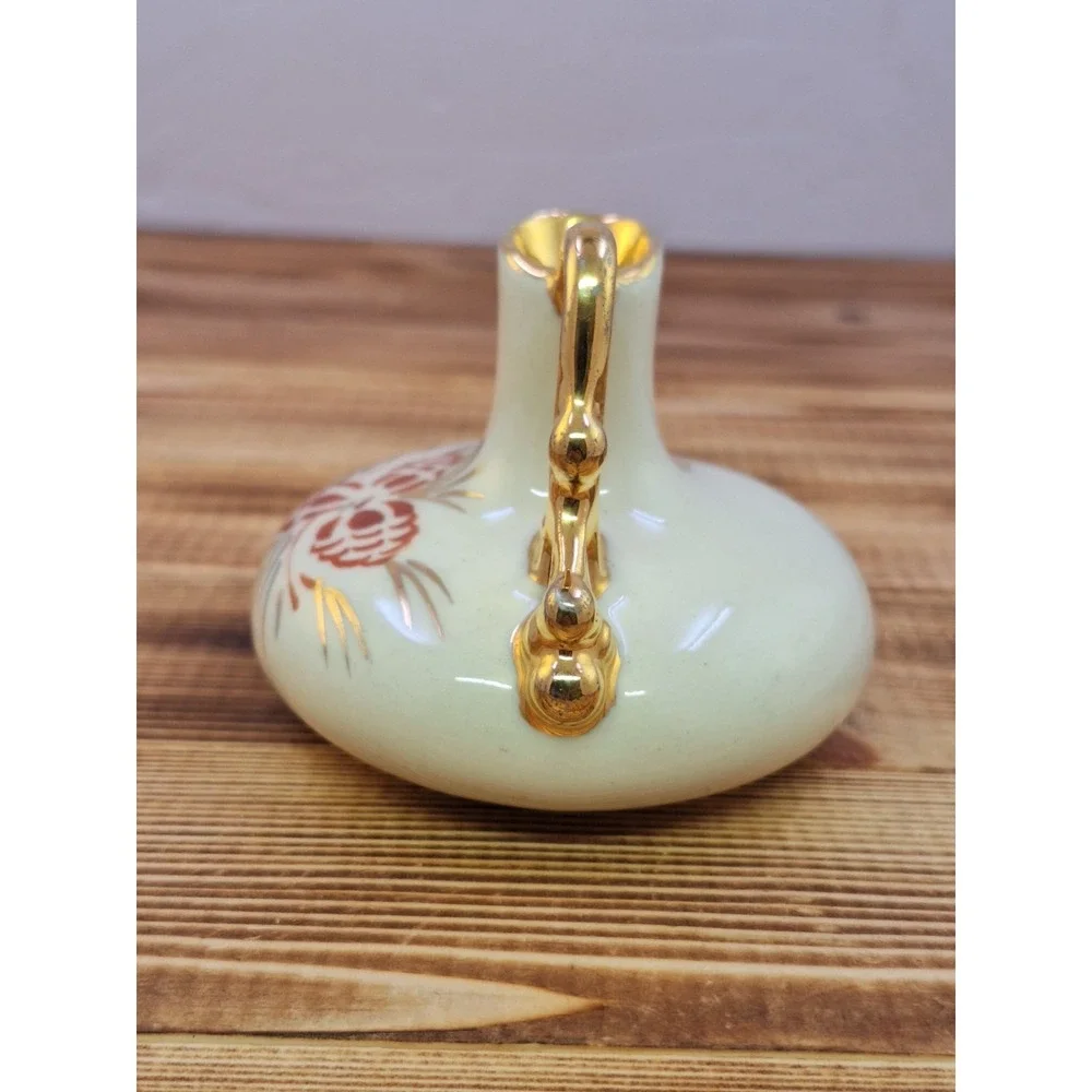 Le Pere Vintage Hand Painted Vase Pine‎ Cones Gold Trim 3